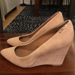 Calvin Klein Celeste closed toe nude suede wedge